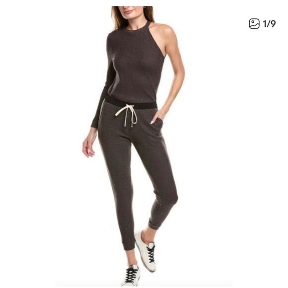 n:PHILANTHROPY Pants - n:philanthropy Womens Charcoal One Shoulder Long‎ Sleeve Jumpsuit Jogger M b1